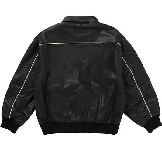 Supreme Black Genuine Leather Varsity Bomber Jacket