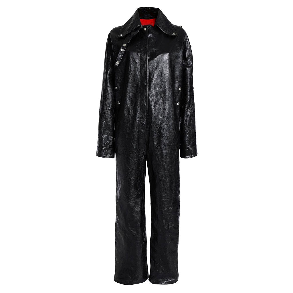 Textured Black Leather Elite Jumpsuit for Women