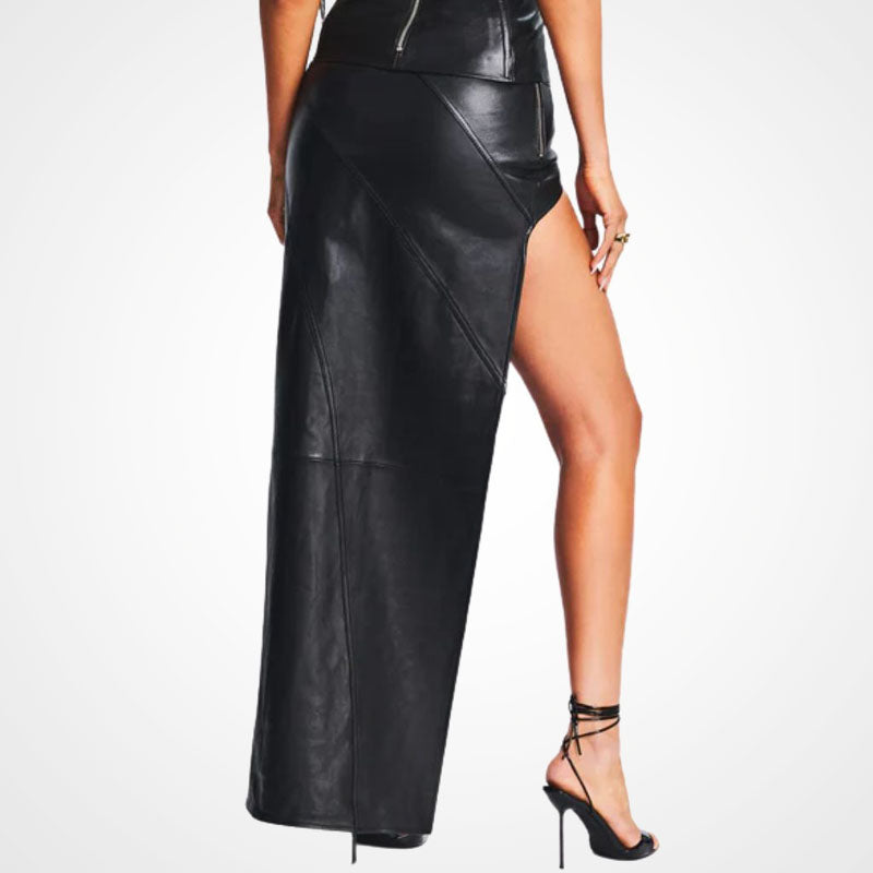 Women’s Genuine Leather Thigh-High Slit Skirt