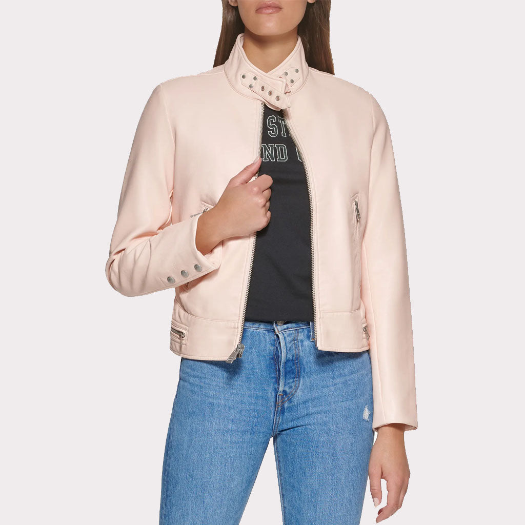 Powder Pink Women's Racer Jacket - Trendy Style