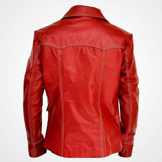 Tyler Durden Fight Club Red Leather Biker Jacket