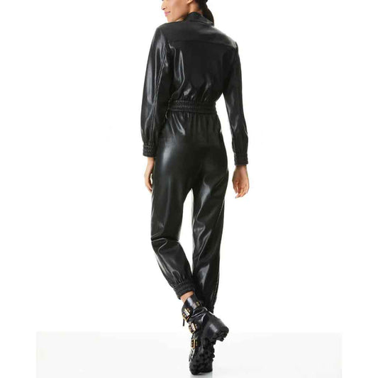 Black Leather Jumpsuit for Women