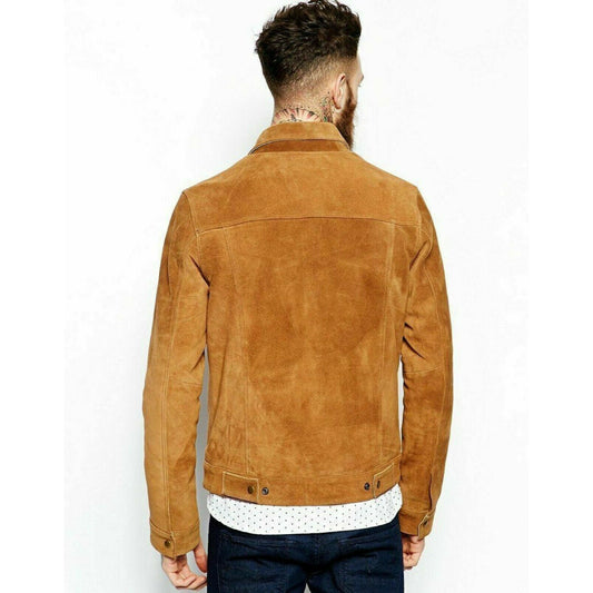 Vintage Western Style Slim Fit Suede Leather Jacket for Men