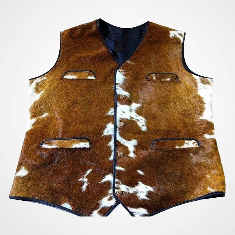 Vintage 80s Men's Cowhide Hair-On Leather Western Vest
