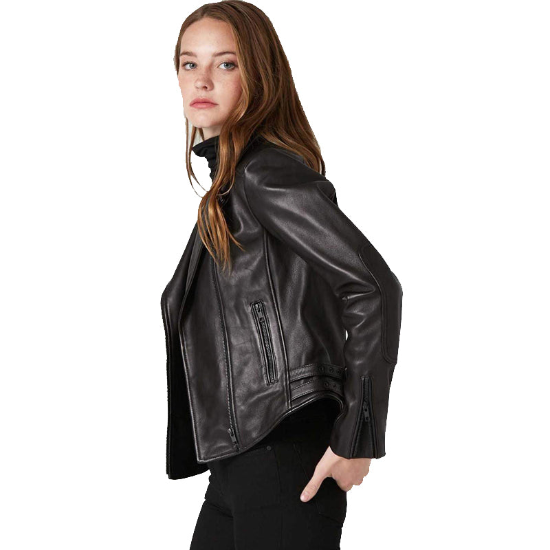 Women's Black Leather Biker Jacket