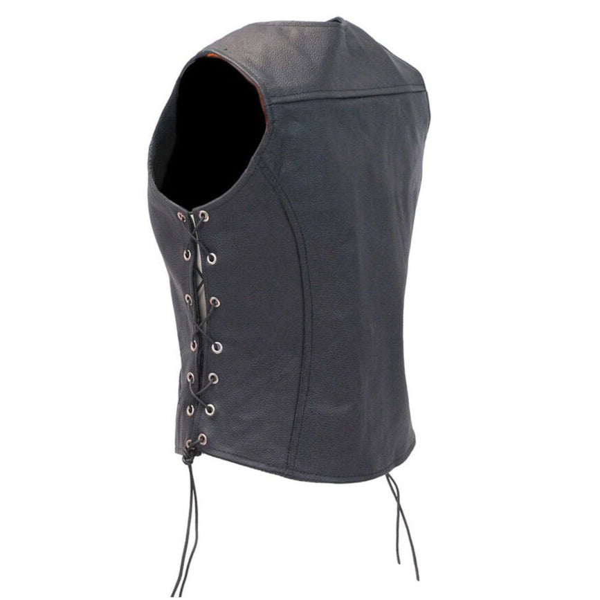 Women's Black Leather Biker Vest