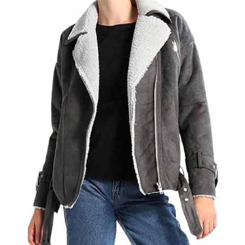 Grey Shearling Motorcycle Jacket