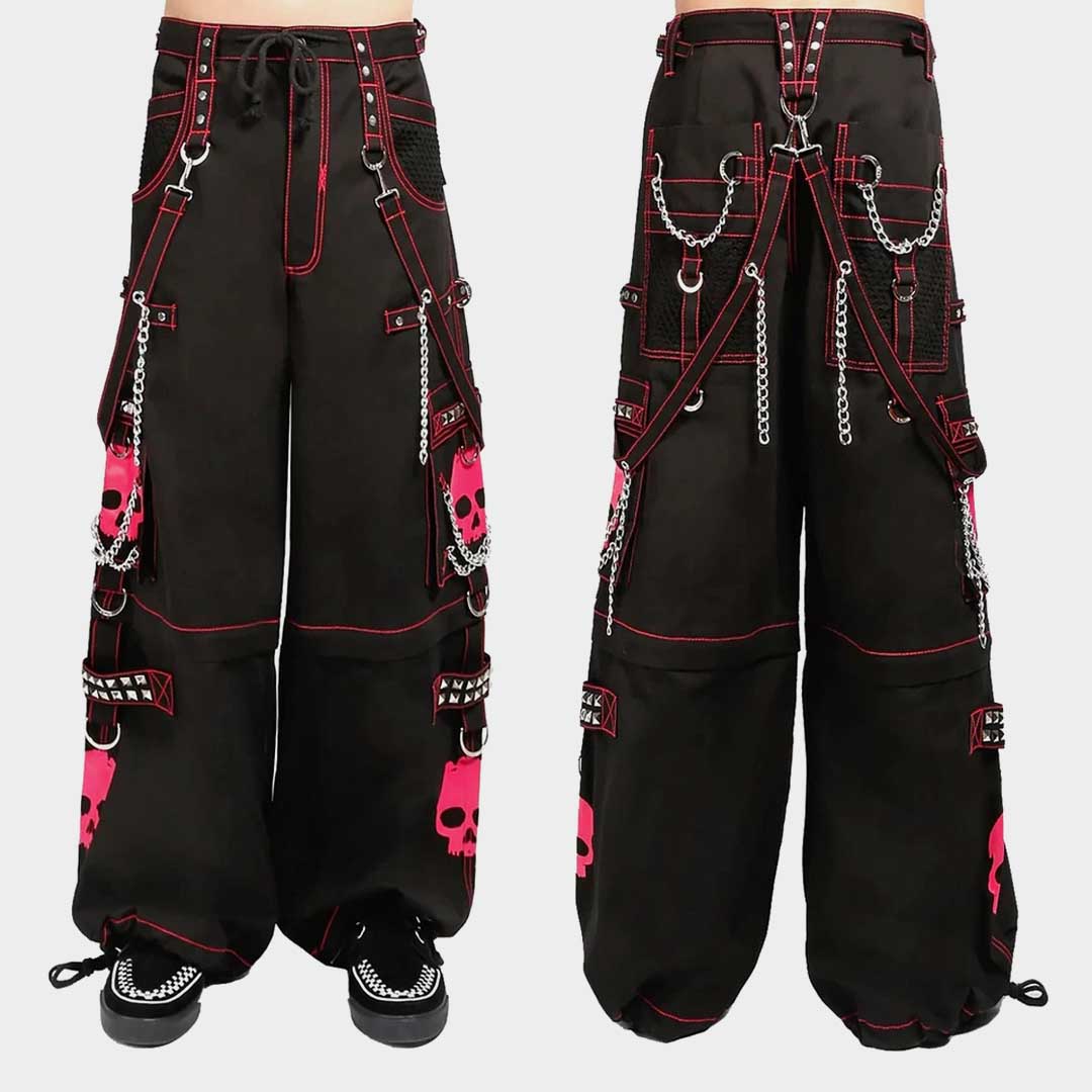 Women's Pink Skull Gothic Cyber Chain Goth Jeans Punk Rock Cotton Pants
