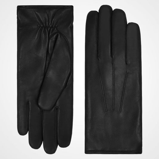Women’s Black Lambskin Leather Gloves with Brown Rabbit Fur Lining
