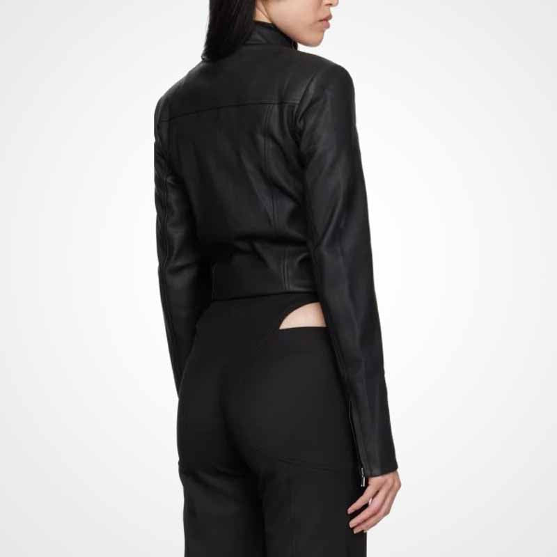 Women's Black Leather Corset Racer Jacket