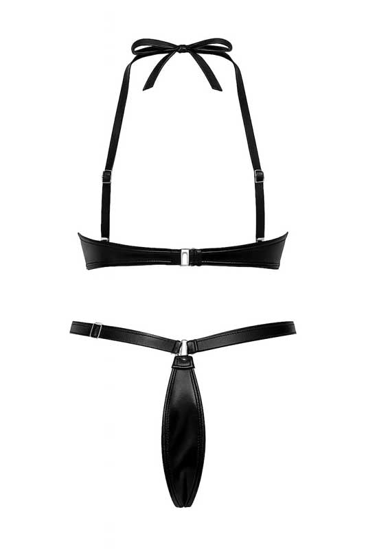 Womens Black Real Leather Harness Lingerie Set