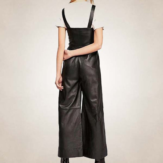 Women’s Black Wide-Leg Lambskin Leather Jumpsuit