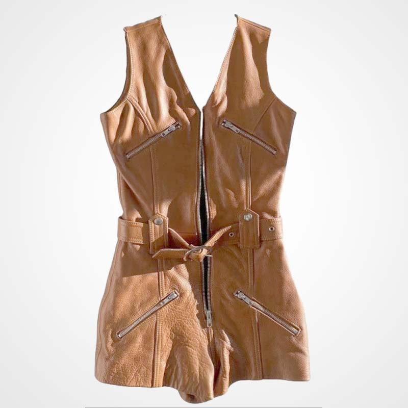 Womens Brown Leather Short Romper