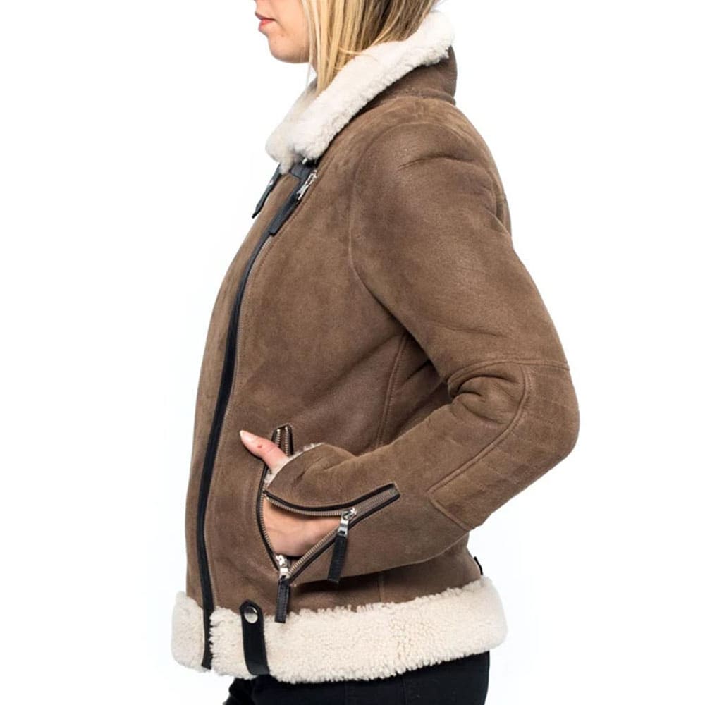 Women's Brown Shearling Aviator Jacket