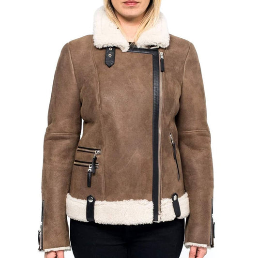 Women's Brown Shearling Aviator Jacket Brown Shearling Aviator Jacket