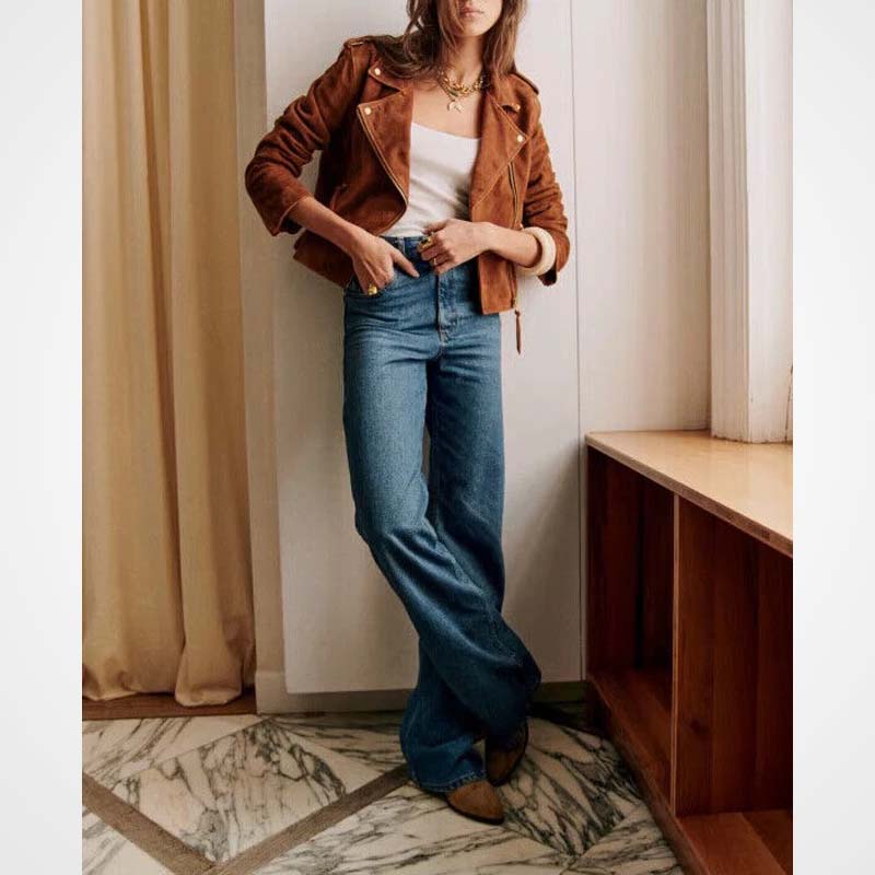 Women's Brown Suede Leather Biker Jacket