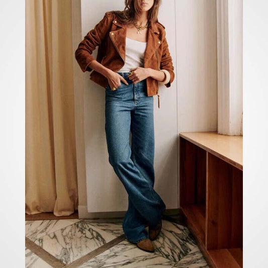 Women's Brown Suede Leather Biker Jacket