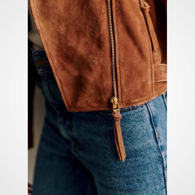 Women's Brown Suede Leather Biker Jacket