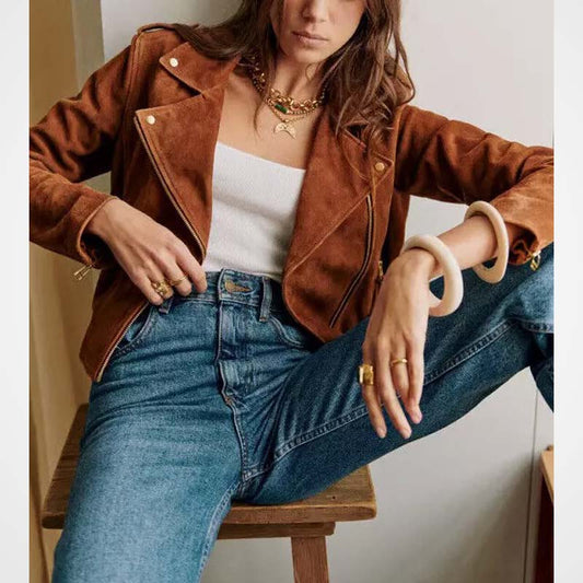 Women's Brown Suede Leather Biker Jacket Women's Brown Suede Leather Biker Jacket