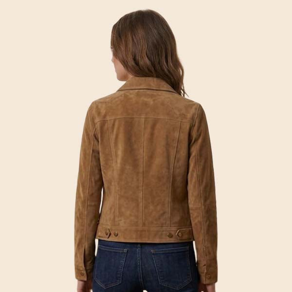 premium womens suede trucker jacket brown cowgirl fashion