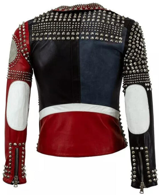 Women’s Elegant Gothic Studded Leather Biker Jacket