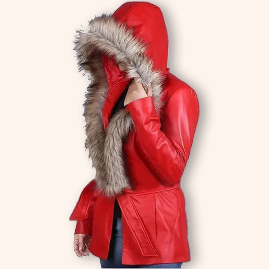 Women's Goldie Hawn Christmas Coat with Faux Fur Hood
