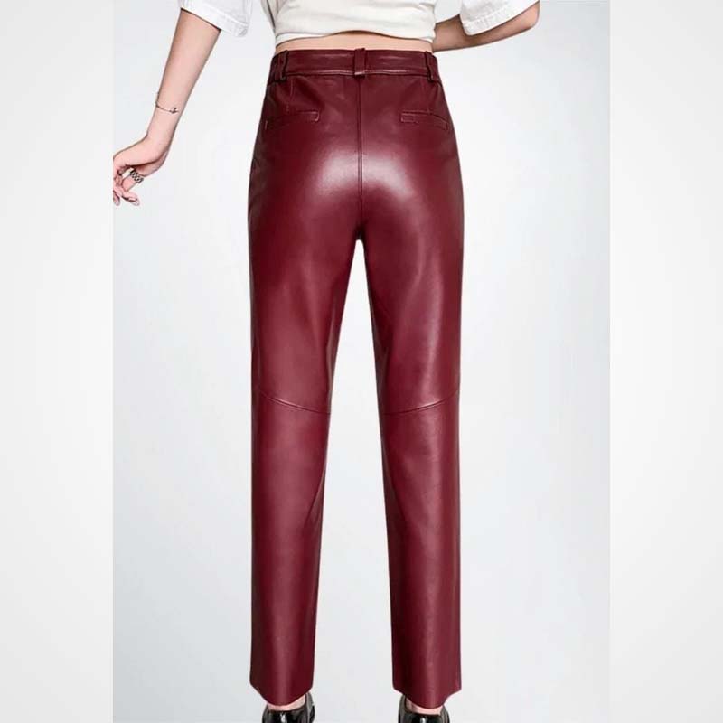Women’s Maroon Lambskin Leather Pencil Pants