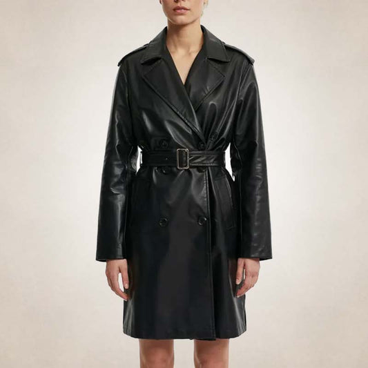 Women’s Premium Black Leather Trench Coat Women’s Premium Black Leather Trench Coat