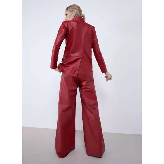 Womens Red Lambskin Leather Blazer Jacket
