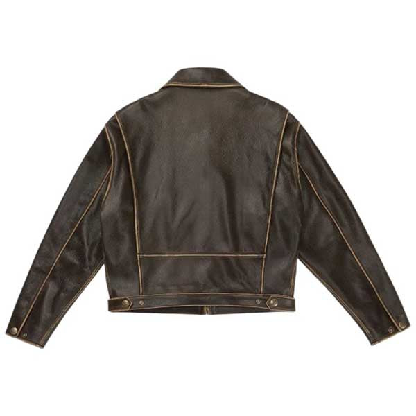 Womens Vintage Brown Cowhide Shirt Collar Leather Jacket