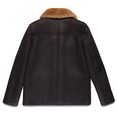 Women's Washed Brown Sheepskin Western Trucker Coat with Ginger Fur