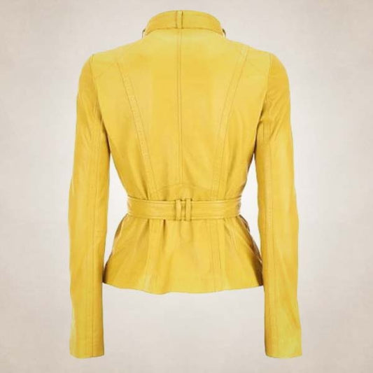 Women’s Yellow Western Sheepskin Leather Biker Jacket