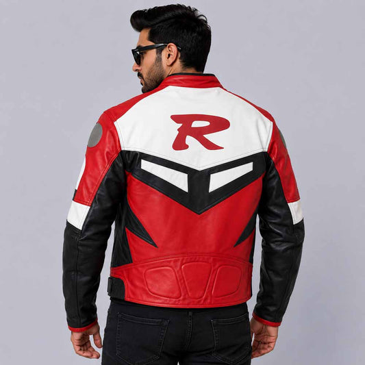 Men's Yamaha Racing Red Cowhide Leather Jacket with Performance Riding Fit
