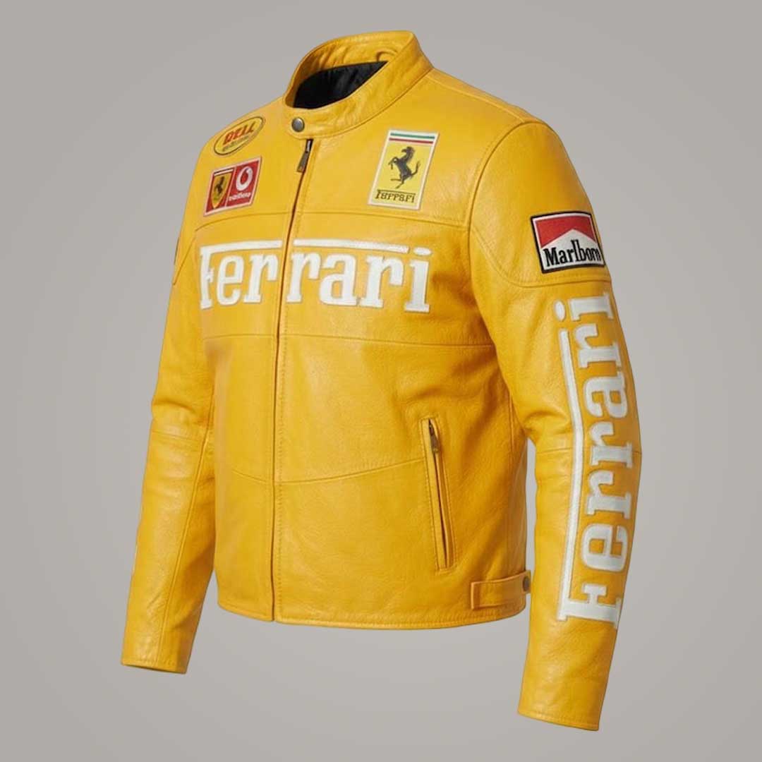 Yellow F1 Leather Moto Jacket with YKK Zippers by Jackets Kingdom