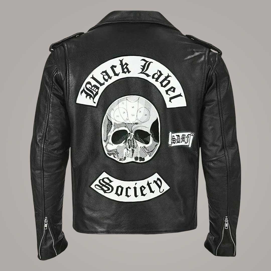 Zakk Wylde Black Label Society Asymmetrical Black Leather Biker Jacket for Men