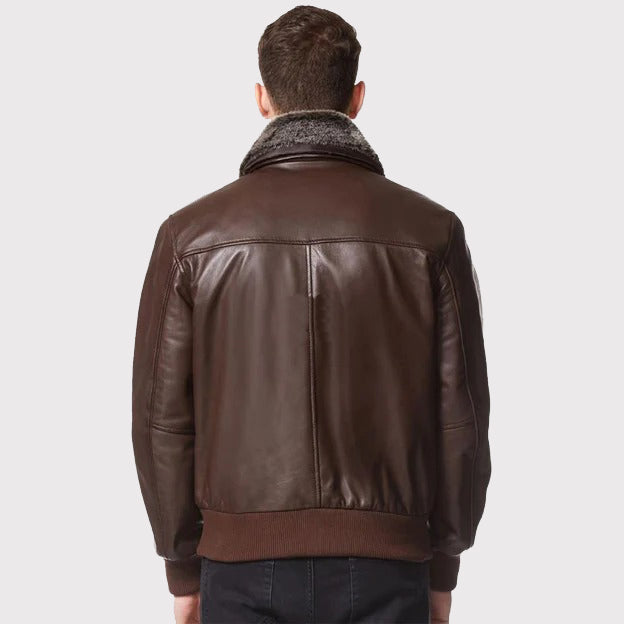 Air Force Aviator Leather Jacket with Fur Collar