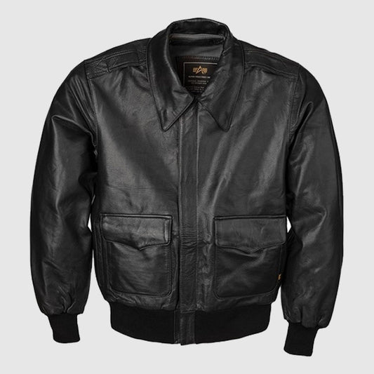 Alpha Black Goatskin Modern A-2 Leather Jacket Alpha Black Goatskin Modern A-2 Leather Jacket