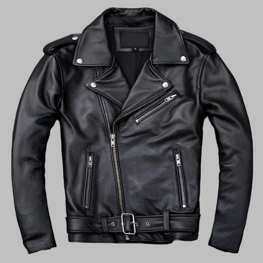 Genuine Cowhide Leather Asymmetrical Cafe Racer Jacket Asymmetrical Cafe Racer Jacket
