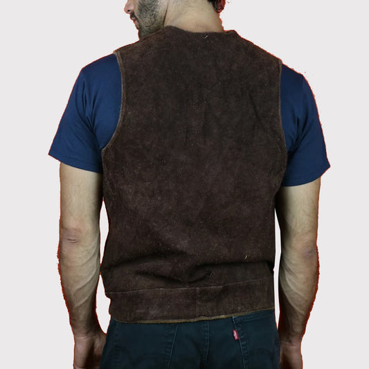 Men's Dark Brown Suede Leather Vest - Cowboy Style!