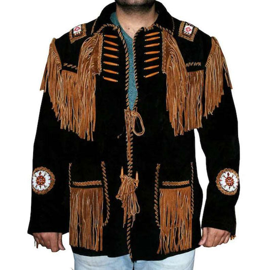 Authentic Western Leather Jacket with Fringes and Beads