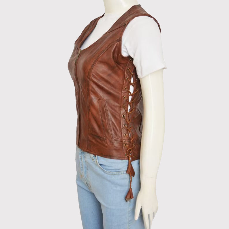 Authentic Women's Brown Leather Vest