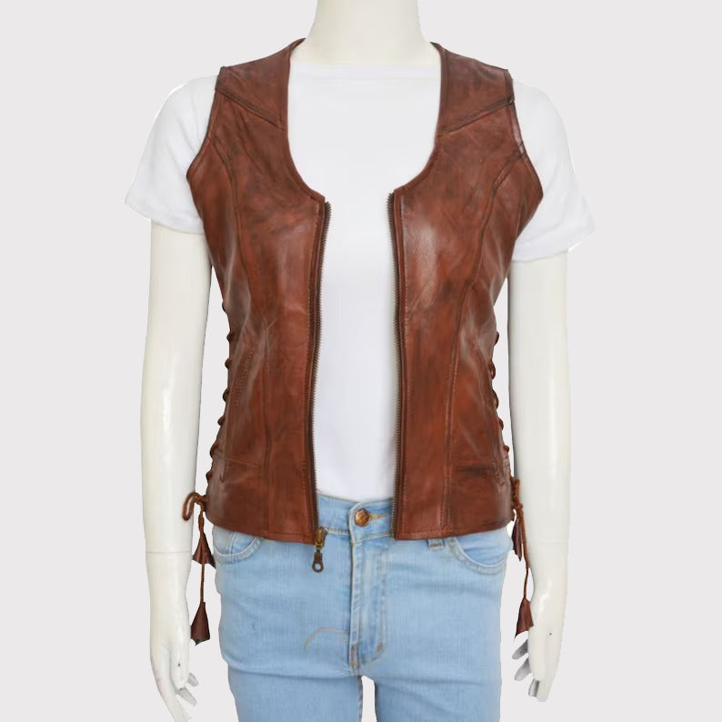 Women's Brown Leather Vest