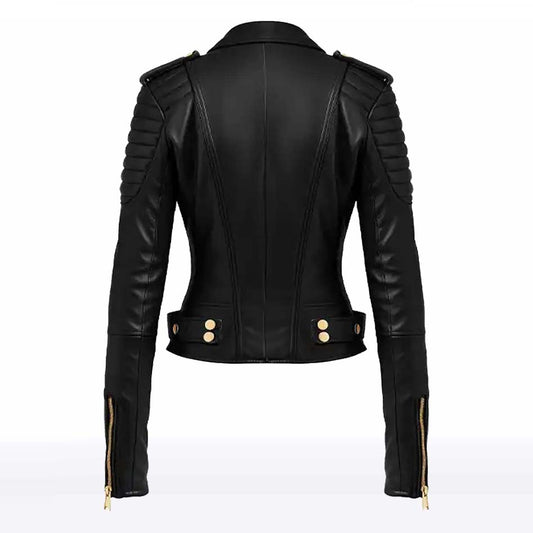 Ava Black Biker Leather Jacket for Women back
