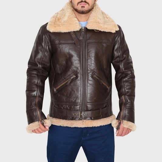 B3 Brown Shearling Bomber Jacket