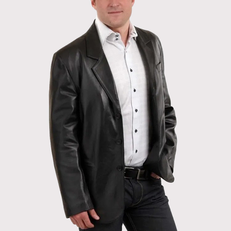 Best Black Lambskin Leather Blazer Coat for Men