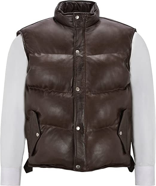 Men's Chocolate Brown Puffer Leather Vest Men's Chocolate Brown Puffer Leather Vest