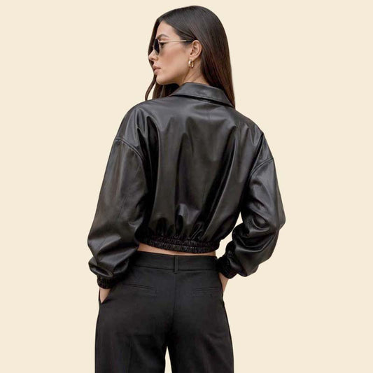 Best oversized leather shirt jacket black women minimalist fashion by Jackets Kingdom