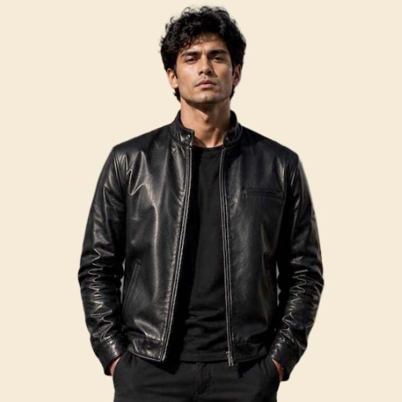 Best urban leather biker jacket for men with bold graphic design by Jackets Kingdom
