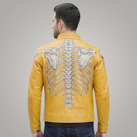 Best yellow skeleton leather jacket made from genuine cowhide leather