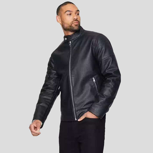 Black Genuine Leather Biker Jacket For Men